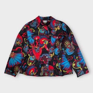 Chicos Vibrant Floral Print Button Up‎ Shirt Jacket Colorful Size 3 16/18 XXL